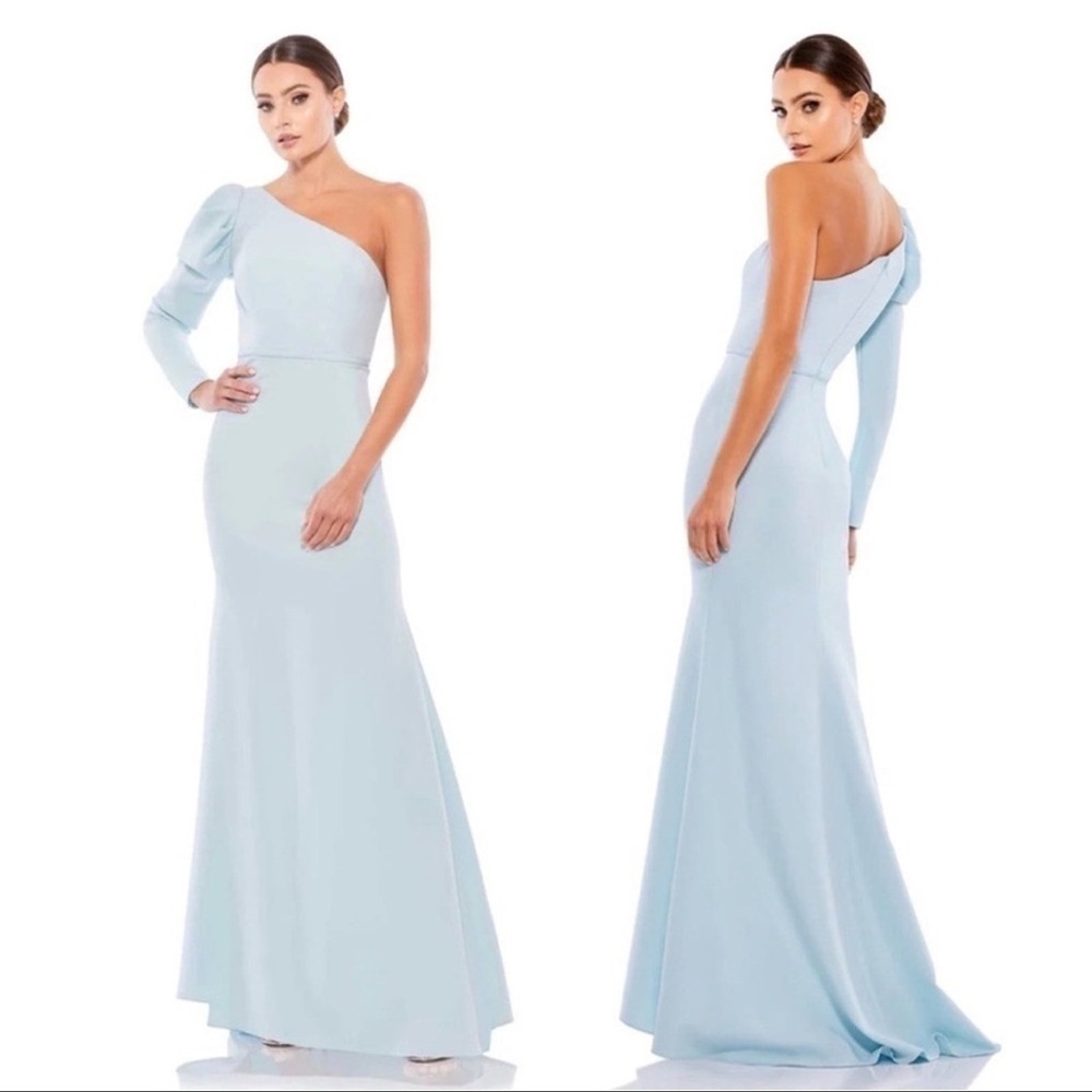 Mac Duggal One Shoulder Puff Sleeve Gown